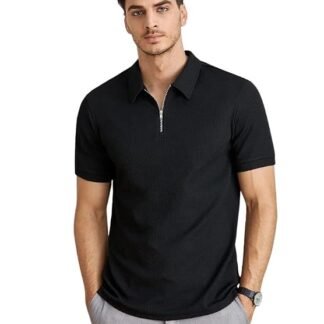 Leriya Fashion T Shirt for Men | Polo T-Shirt for Man | Men’s Half Zip Polo | Lightweight Breathable Summer Wear | Textured Knit Casual Stylish Tee | Short Sleeve Smart Casual Top for Man